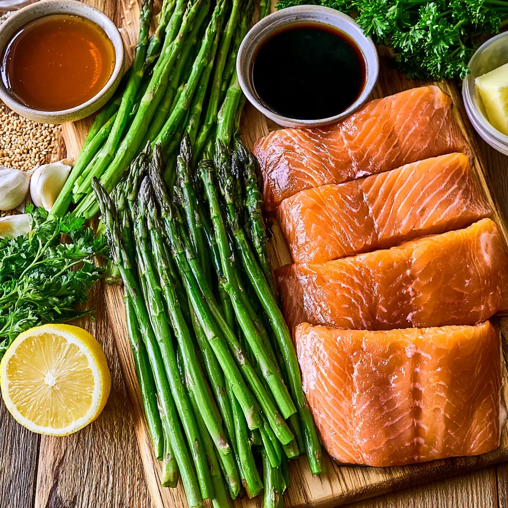 honey garlic salmon with asparagus - main ingredients