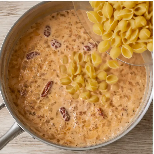Stir in dry shell pasta and cook until al dente