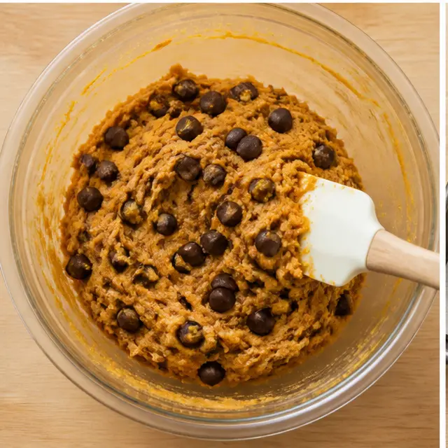 Step 3: Folding semi-sweet chocolate chips into the thick cookie dough