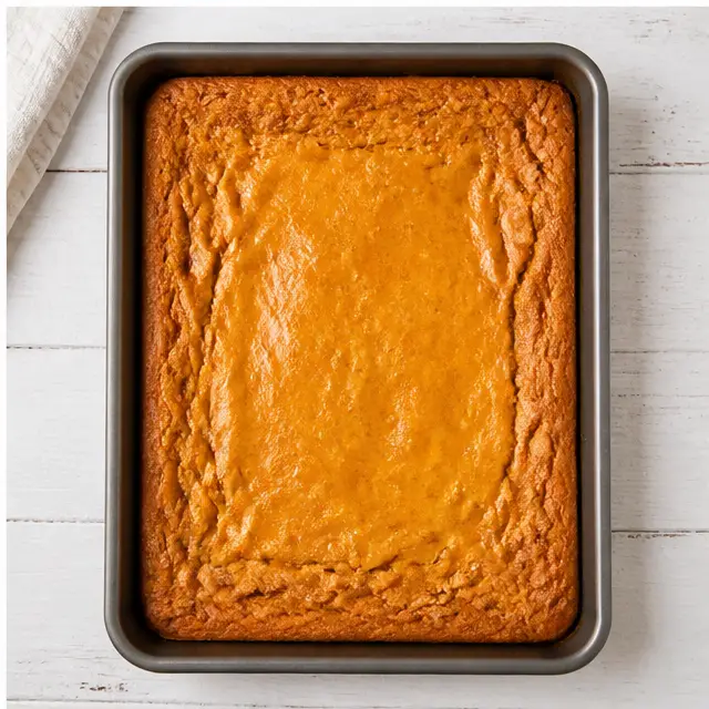 Step 4: Removing the baked cake with set golden edges and a soft center
