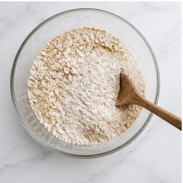 Whisking the dry rolled oats, flour and spices together
