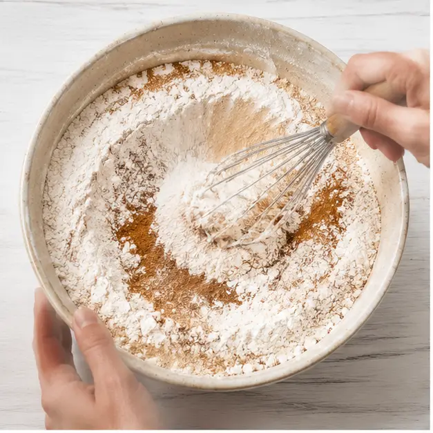 Whisking the dry ingredients with warm fall spices