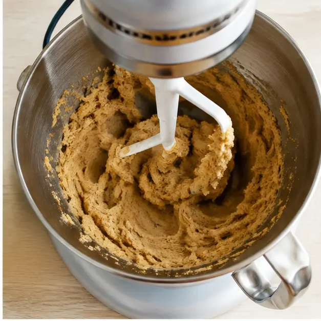 Creaming butter and sugars until light