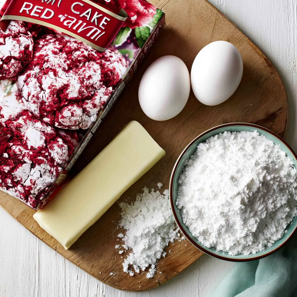red velvet crinkle cookies - main ingredients