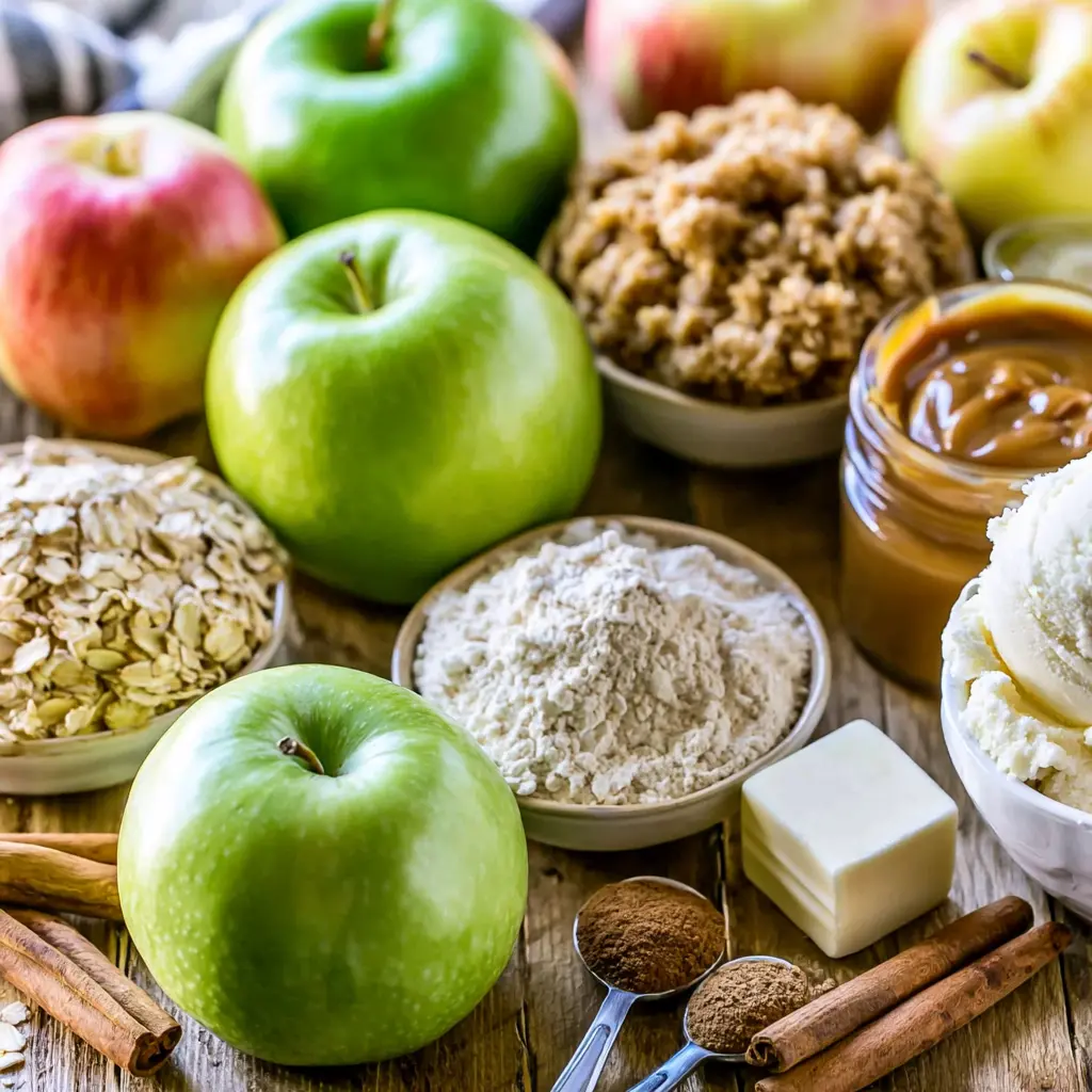 salted caramel apple crisp - main ingredients