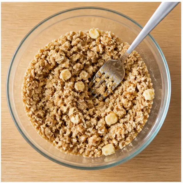 Step 2: Mix the crumbly oat crisp topping with softened butter
