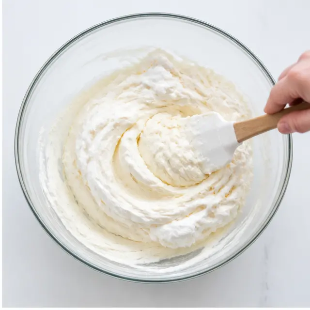 Step 2: Folding whipped topping and cream cheese frosting together