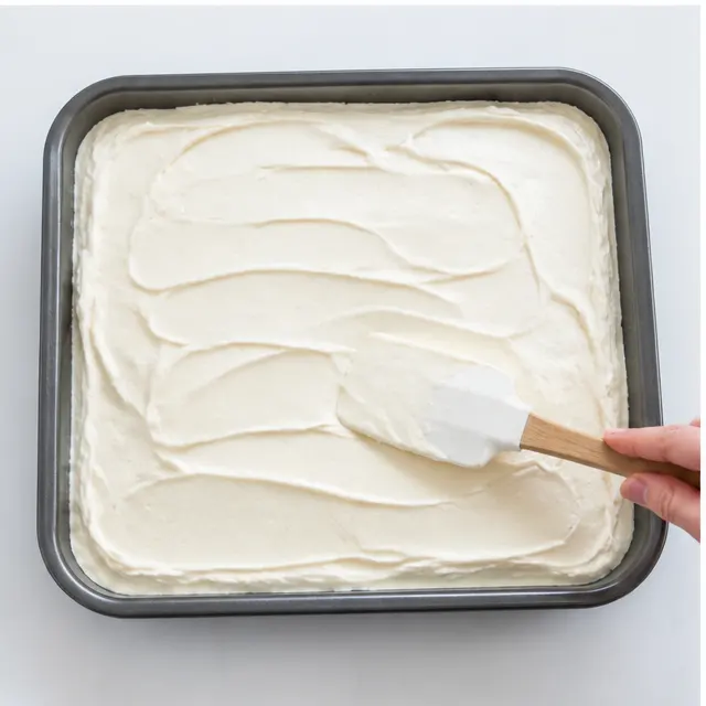 Step 3: Spreading the creamy frosting over the cake