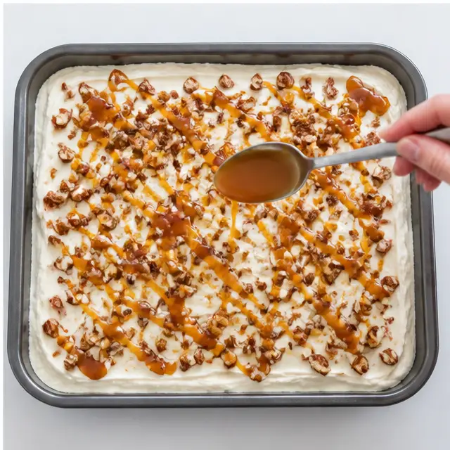 Step 4: Drizzling salted caramel and sprinkling pecans