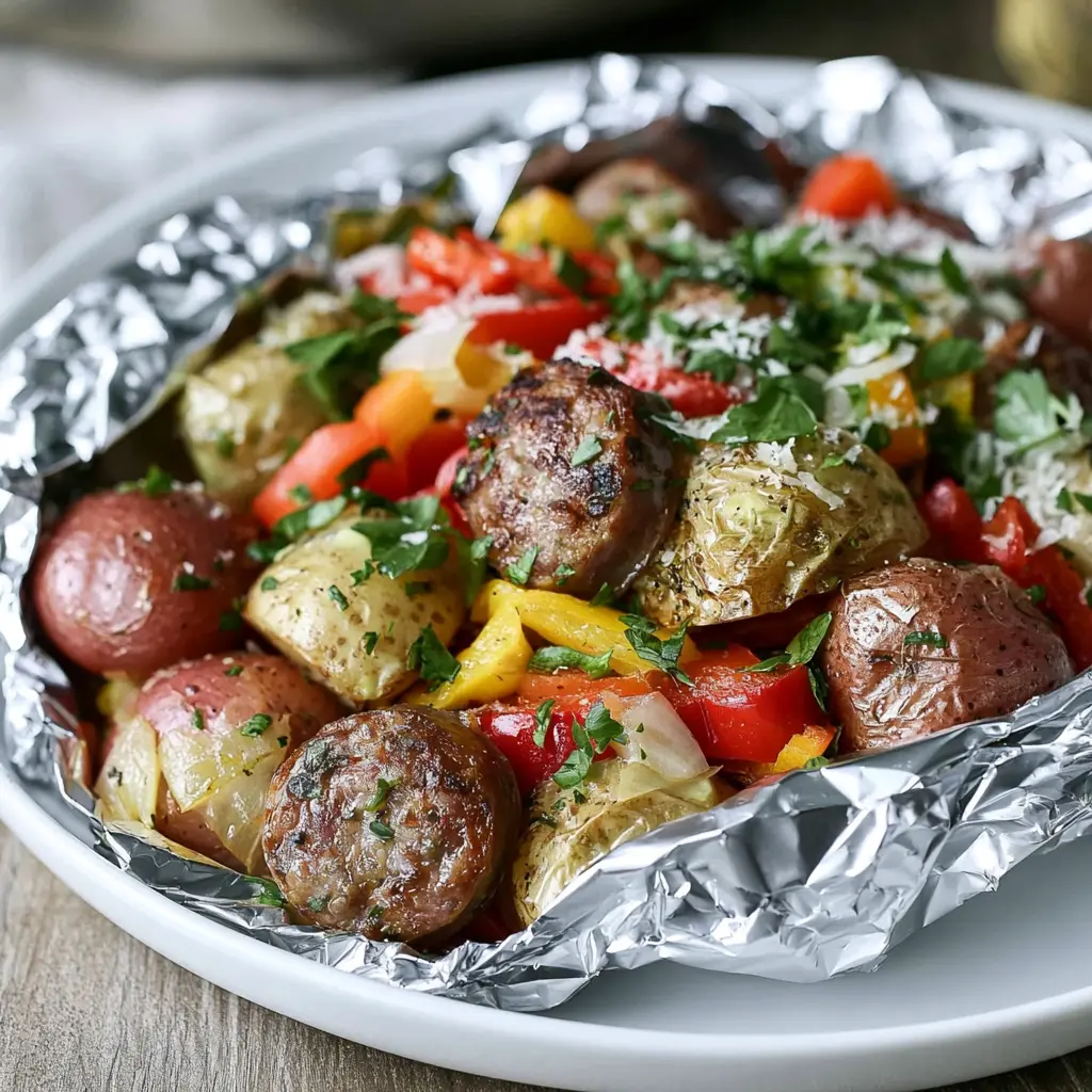 sausage and peppers foil packets - final presentation