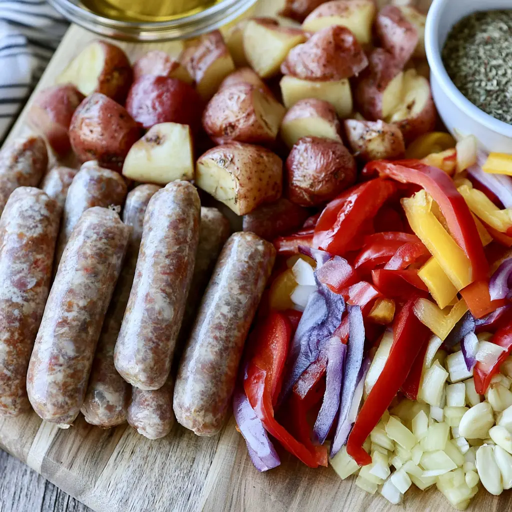 sausage and peppers foil packets - main ingredients