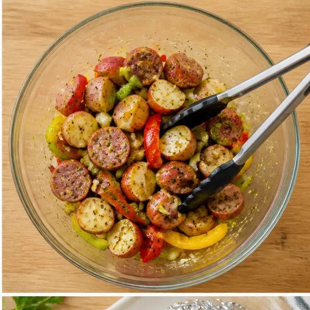Step 2: Tossing everything with olive oil and Italian seasoning in a large bowl