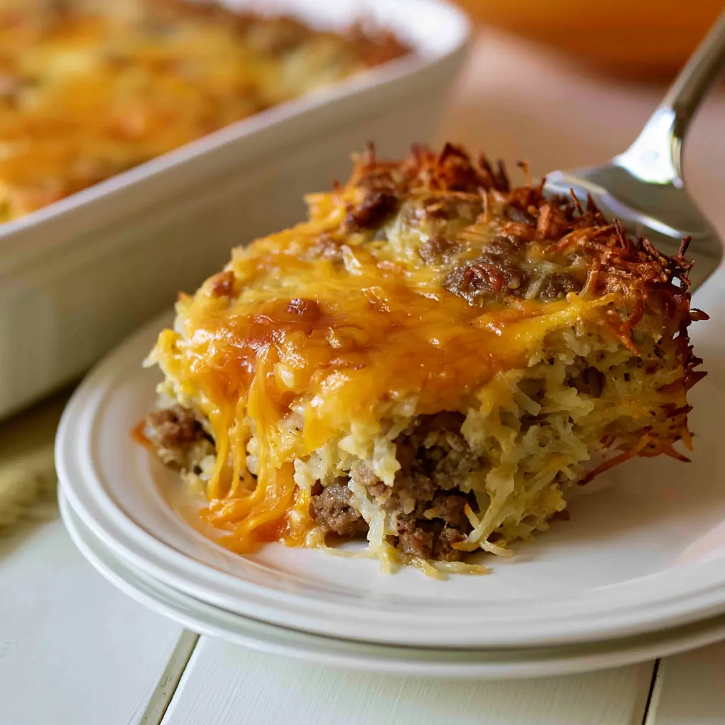 sausage hash brown breakfast casserole - final presentation