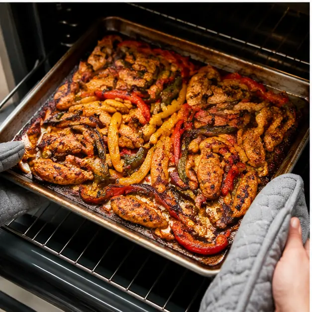 Step 3: Roast the seasoned sheet pan in a 425°F oven until the vegetables char at the edges and the chicken is cooked through