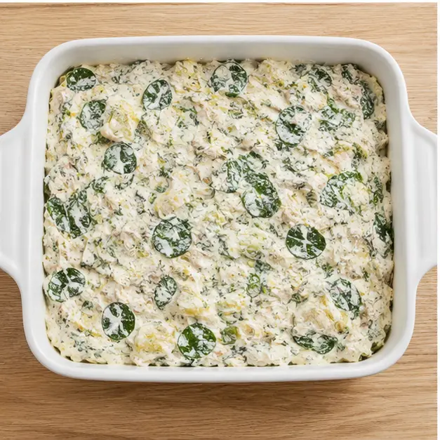 Step 3: Spread mixture into a baking dish and top with remaining cheese.