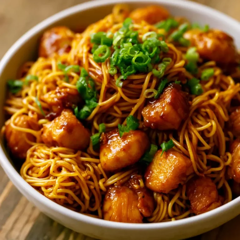 sticky garlic chicken noodles 454589018