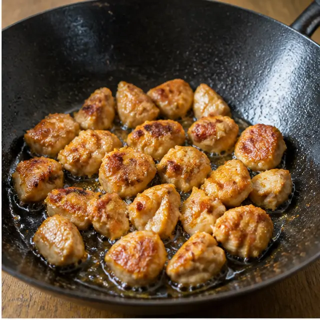 Step 2: Sear the cornstarch-coated chicken until golden