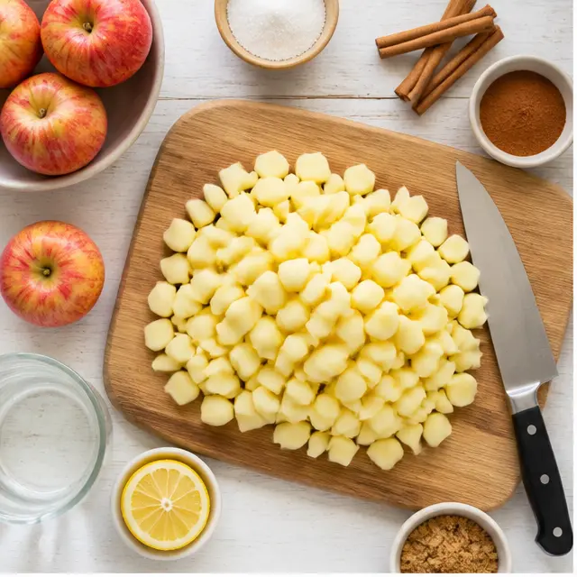 Step 1: dicing peeled Honeycrisp apple cubes