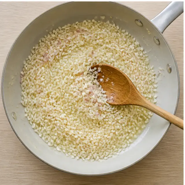 Toasting arborio rice with shallots and butter