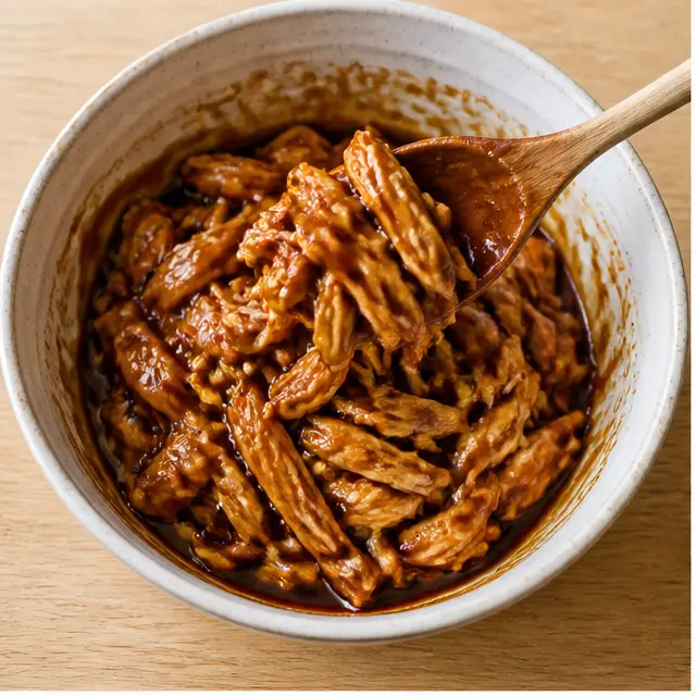 Step 1: Toss shredded chicken with teriyaki glaze