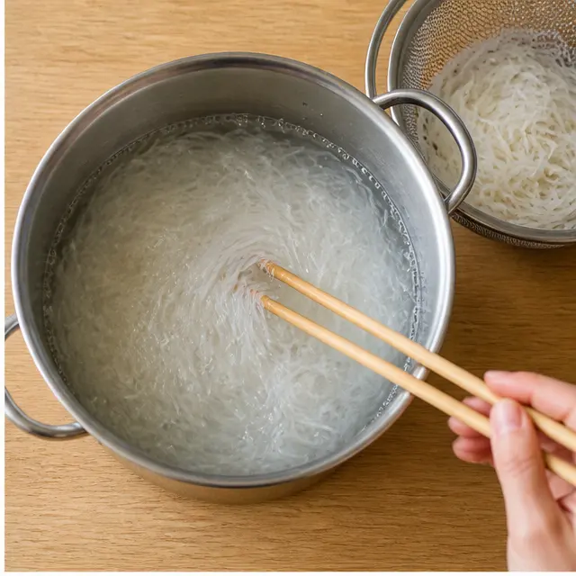 Step 2: Cook and rinse rice vermicelli noodles