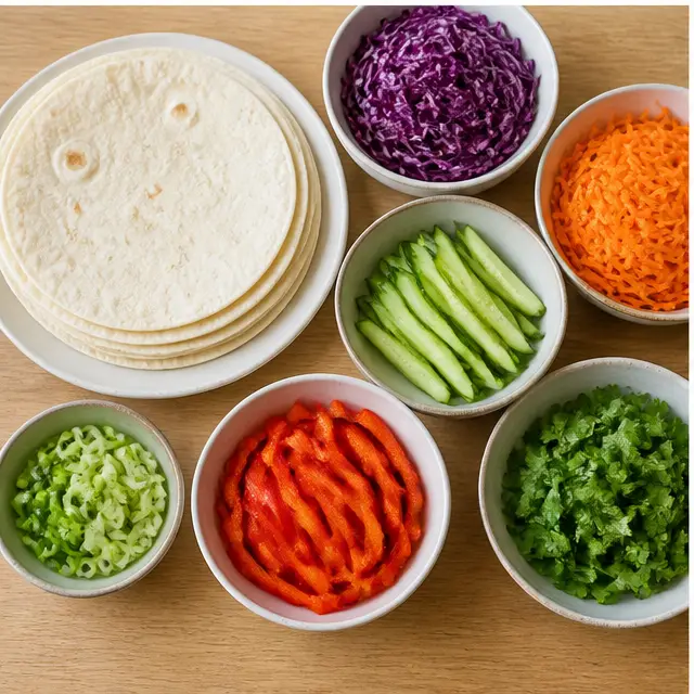Step 3: Prep the crunchy cabbage slaw and warm tortillas