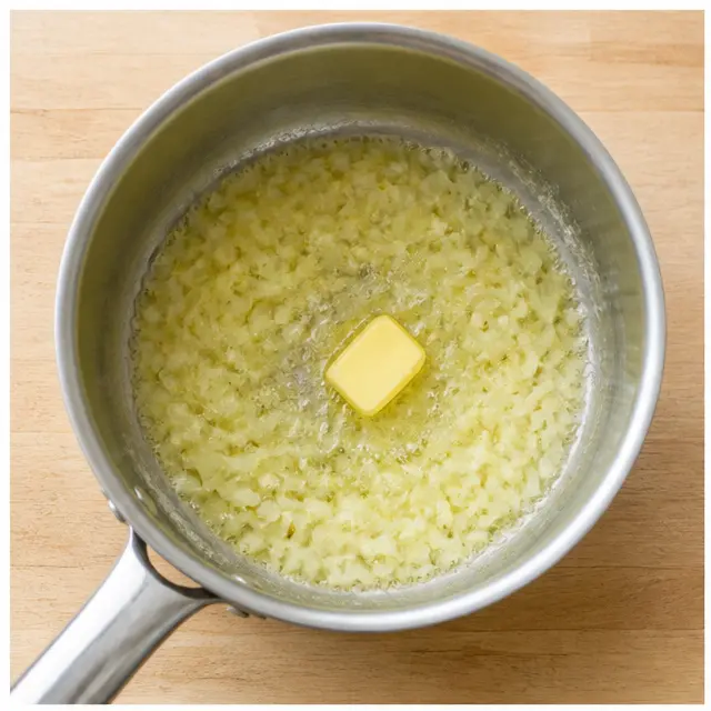 Sauté diced onion in melted butter until soft and translucent