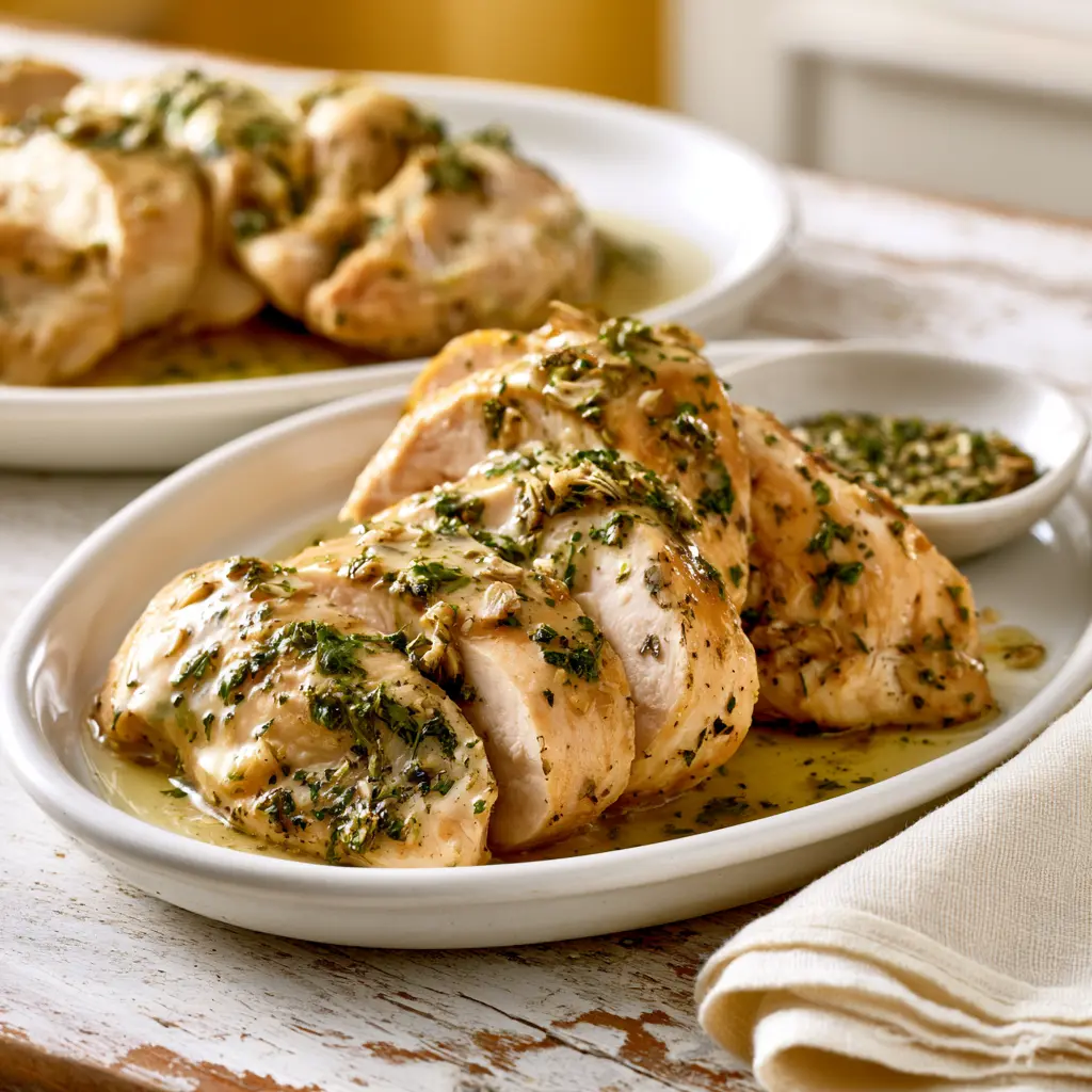 instant pot frozen garlic herb chicken breasts - final presentation