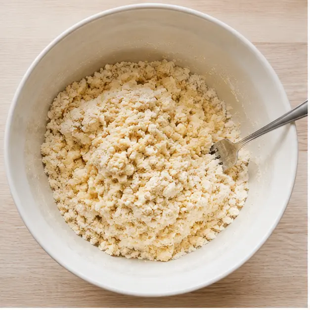 Mixing the coarse crumb topping with a fork