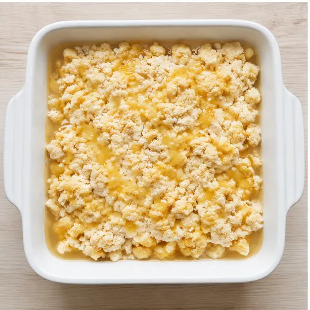 Covering with crumb topping and drizzling melted butter