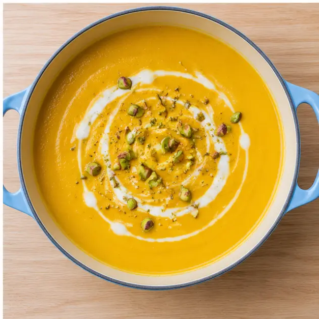 Step 4: Blend to a silky golden-orange puree and swirl in coconut milk