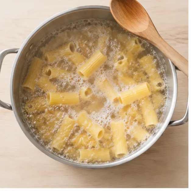 Step 1: dry rigatoni boiling in generously salted water in a large pot