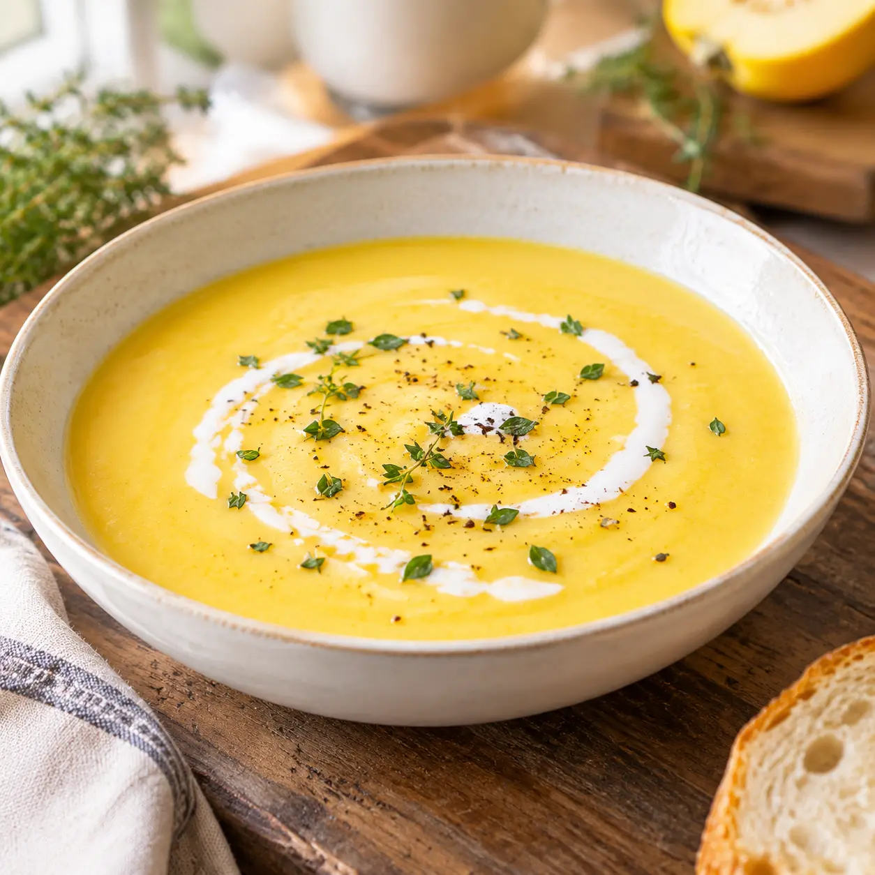 creamy yellow squash soup - final presentation