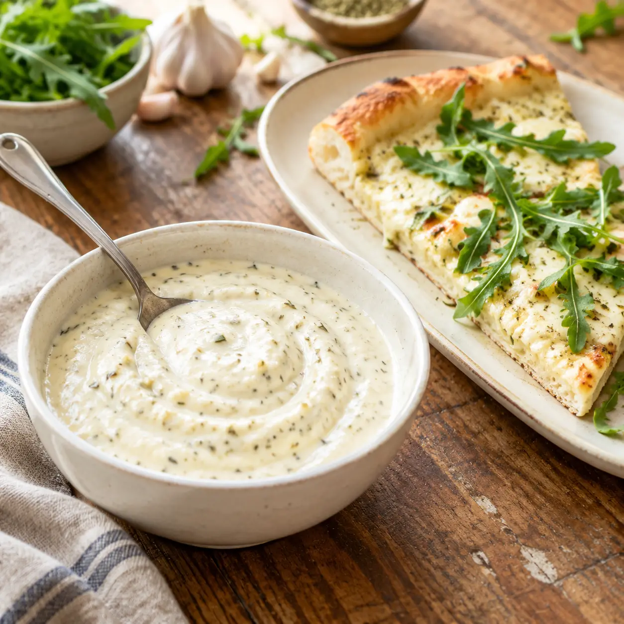 white garlic pizza sauce - final presentation